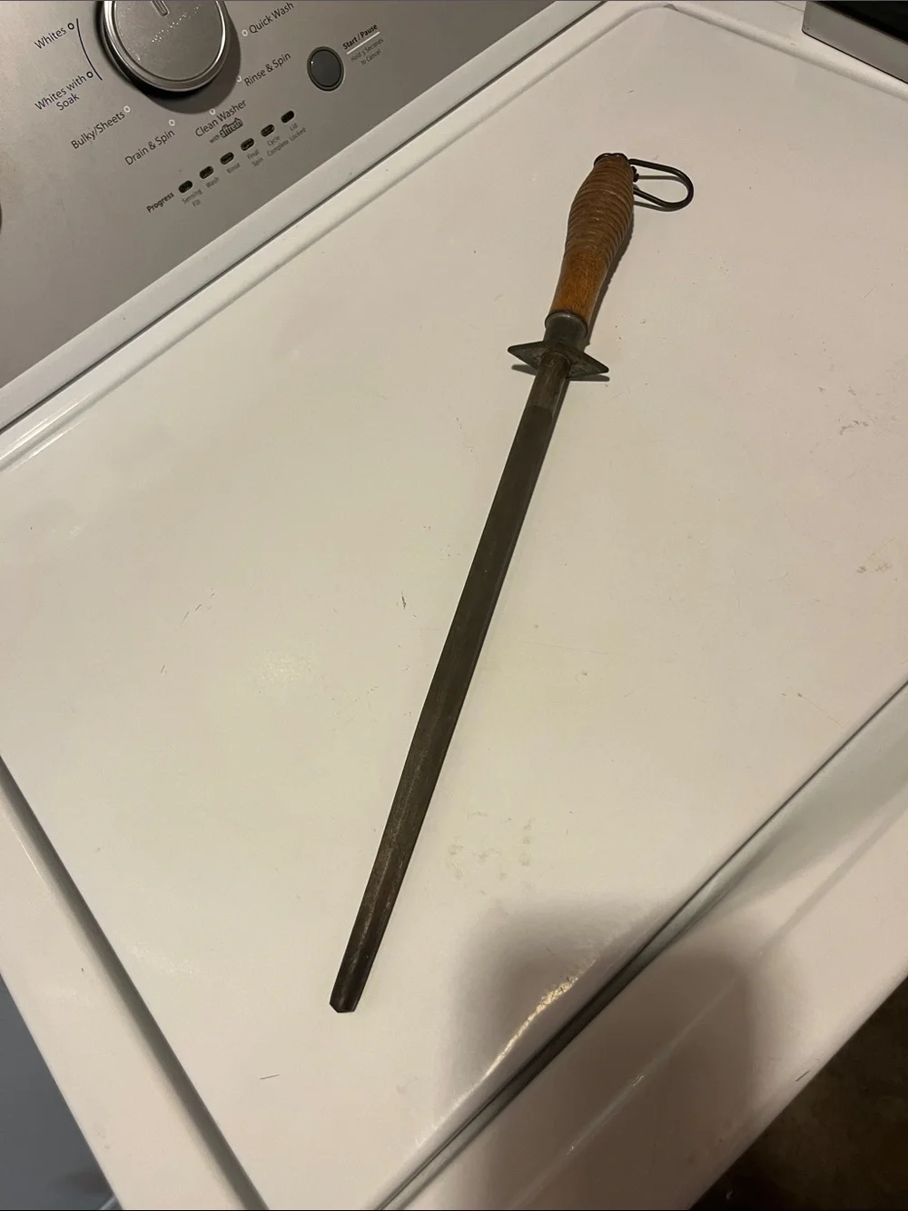 Vintage Handheld Honing Steel with Wooden Handle Village Blacksmith